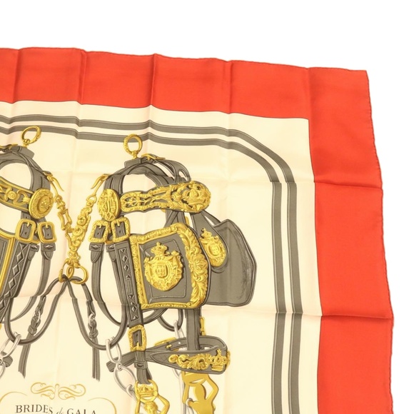 HERMES Carre 90 BRIDES de GALA Scarf 100% Silk Red Auth am1165g - Picture 3 of 9